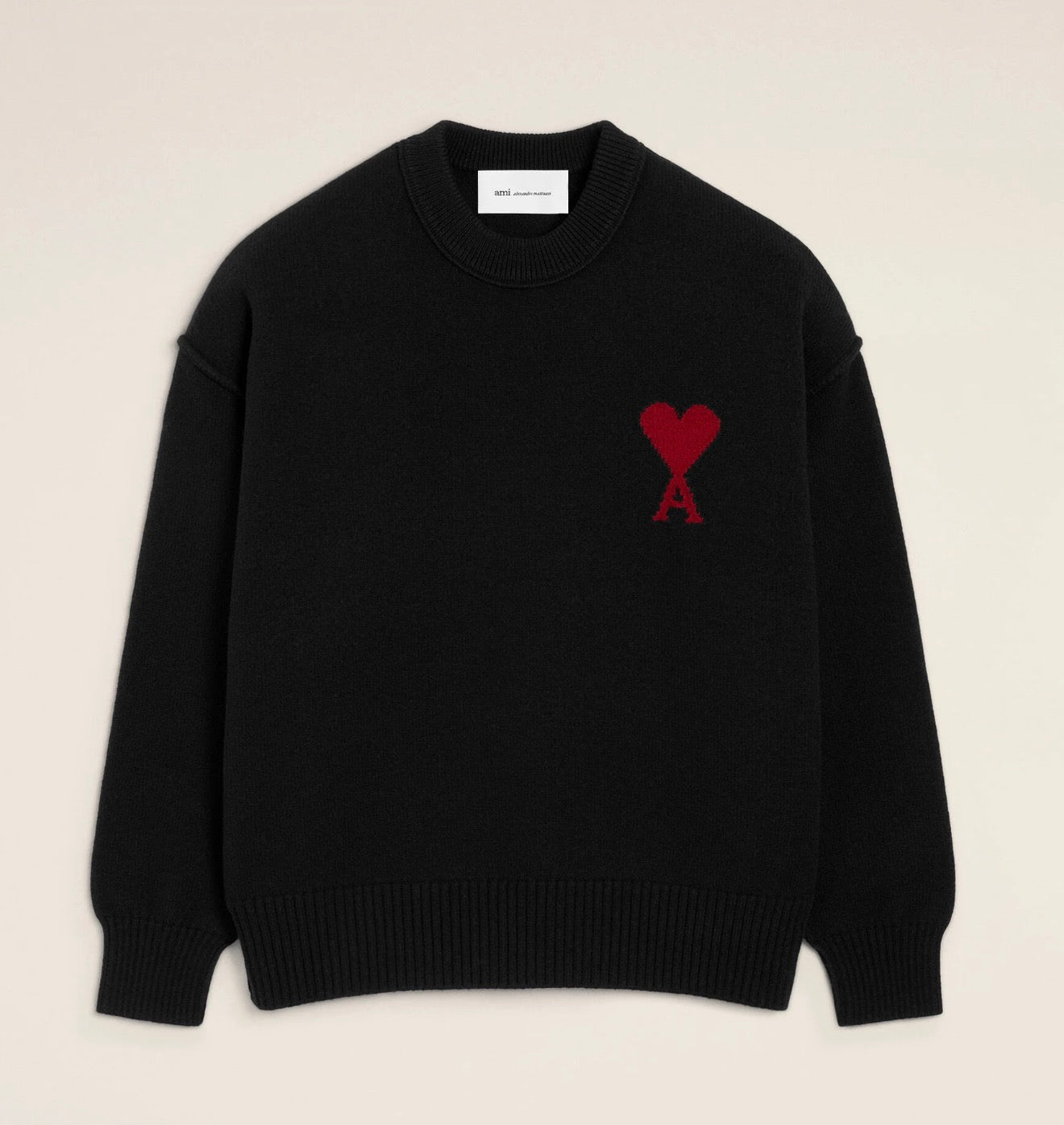 AMI Paris Black Wool Crewneck Sweater