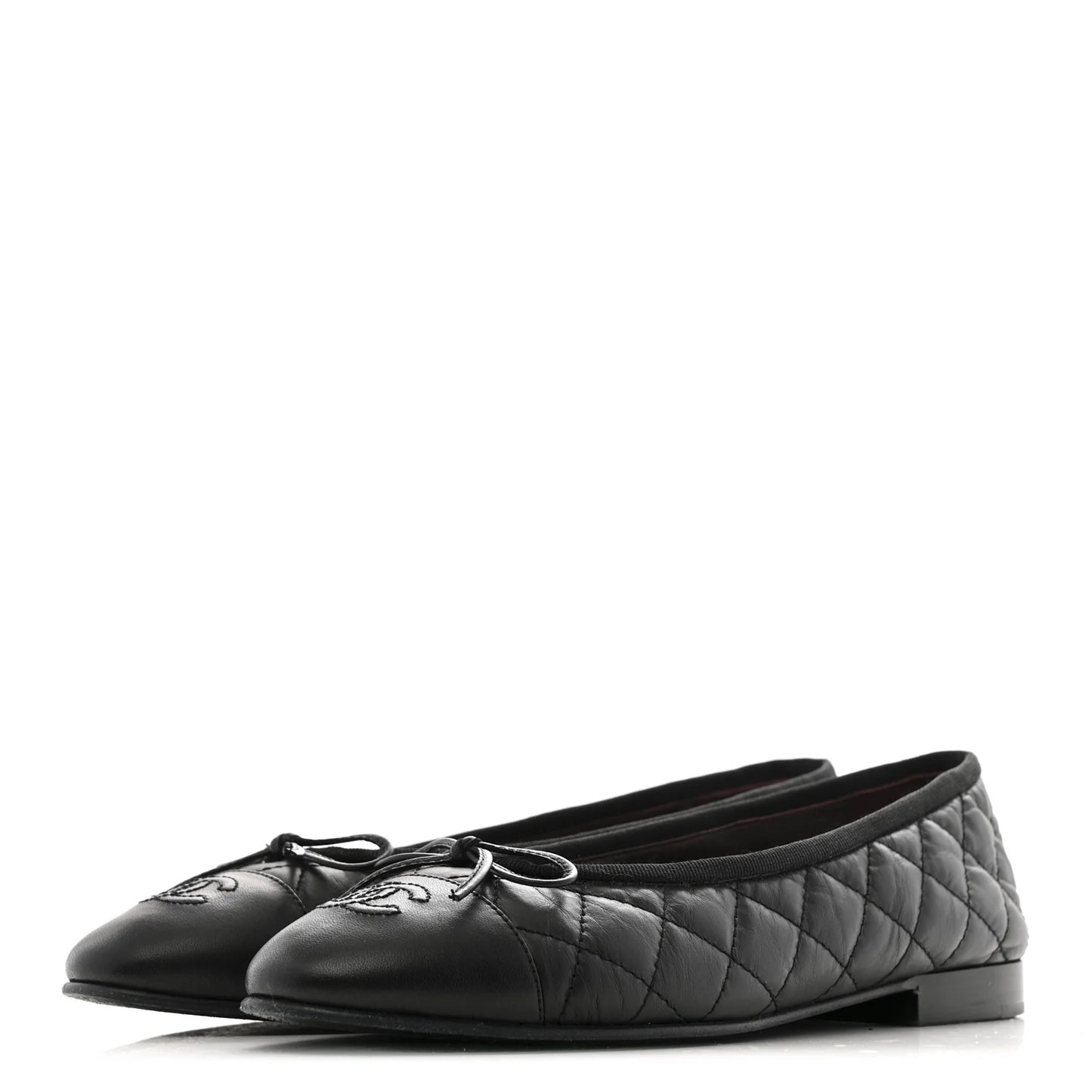 CC Aged Calfskin Quilted Cap Toe Ballerina Flats 37