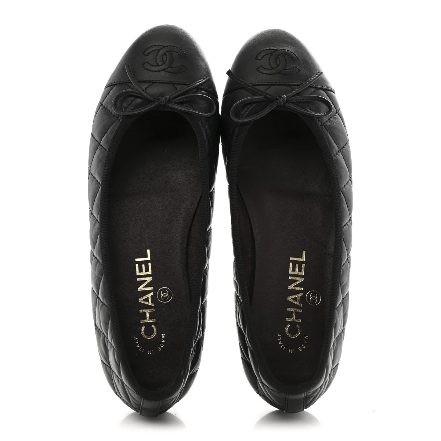 CC Aged Calfskin Quilted Cap Toe Ballerina Flats 37