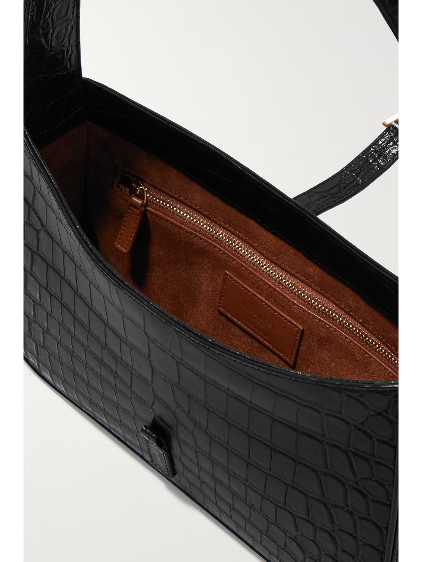 YSL Calfskin Crocodile Embossed Shoulder Bag
