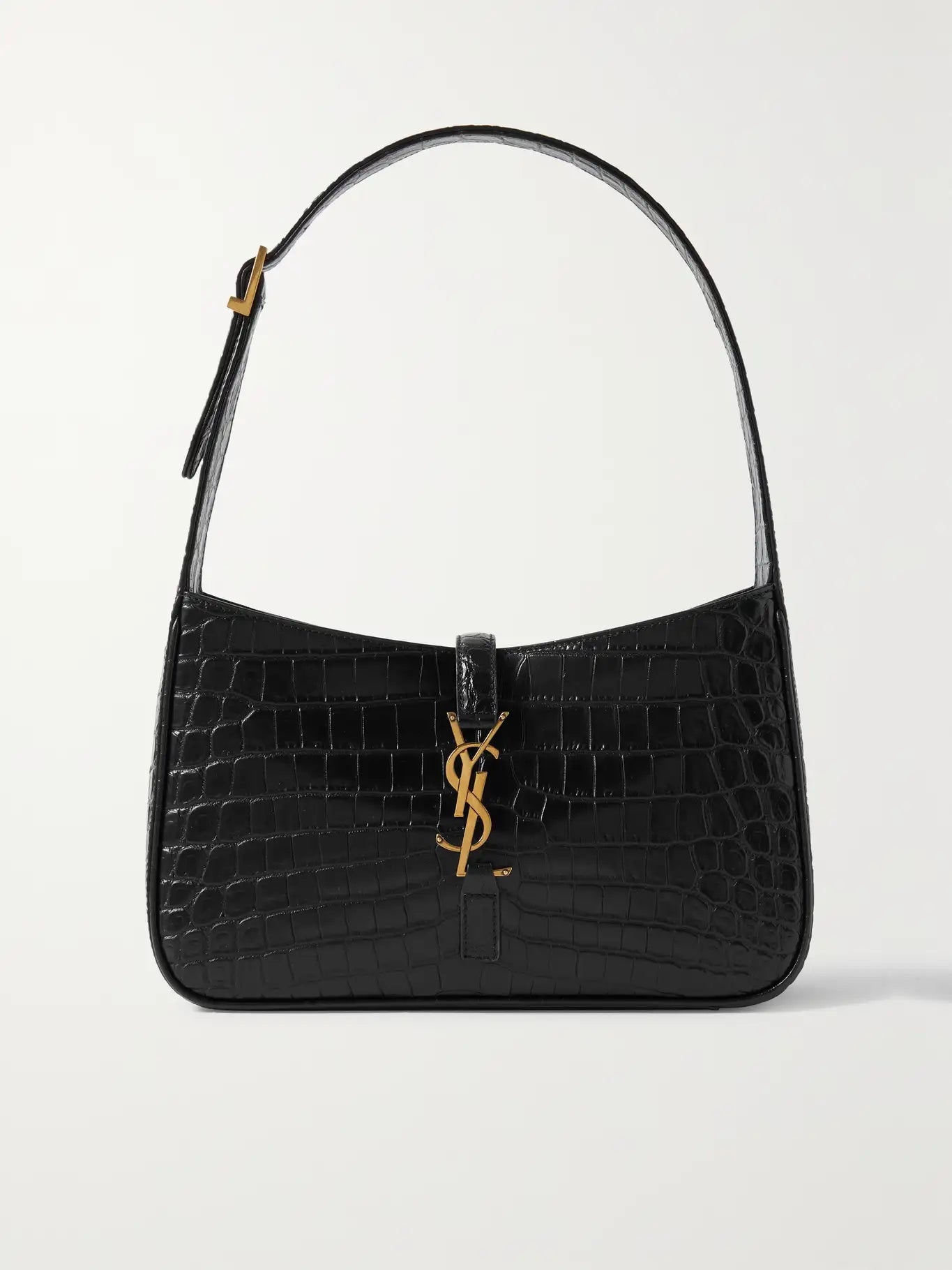 YSL Calfskin Crocodile Embossed Shoulder Bag
